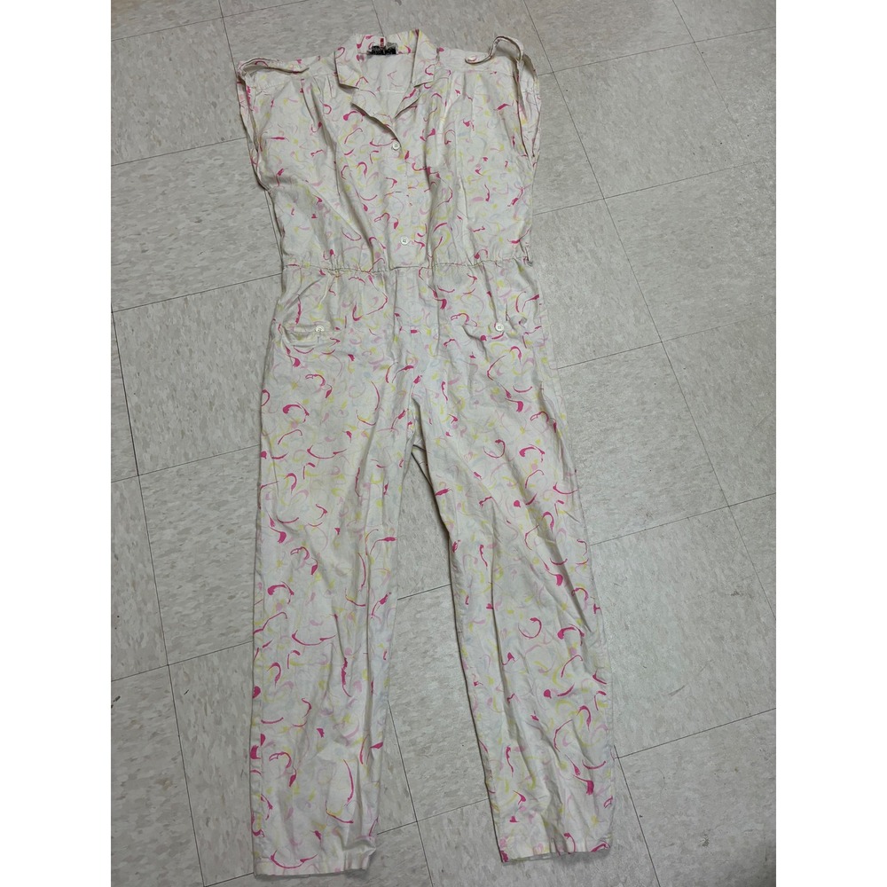 Patrice Breal Vintage Jumpsuit Made in France Pink Yellow Abstract Print Size 42